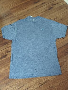 Men's Short Sleeve Heather Blue Performance Tee with Subtle Logo